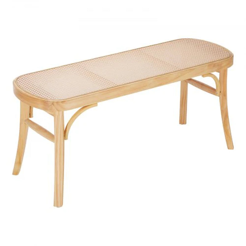 Rattan Bench, 43.3' Wooden Rattan Bench, Entrywway Bench with Oak Wood Legs, Bedroom End of Bed Boho Bench with Hand Woven Rattan, for Living Room, Kitchen