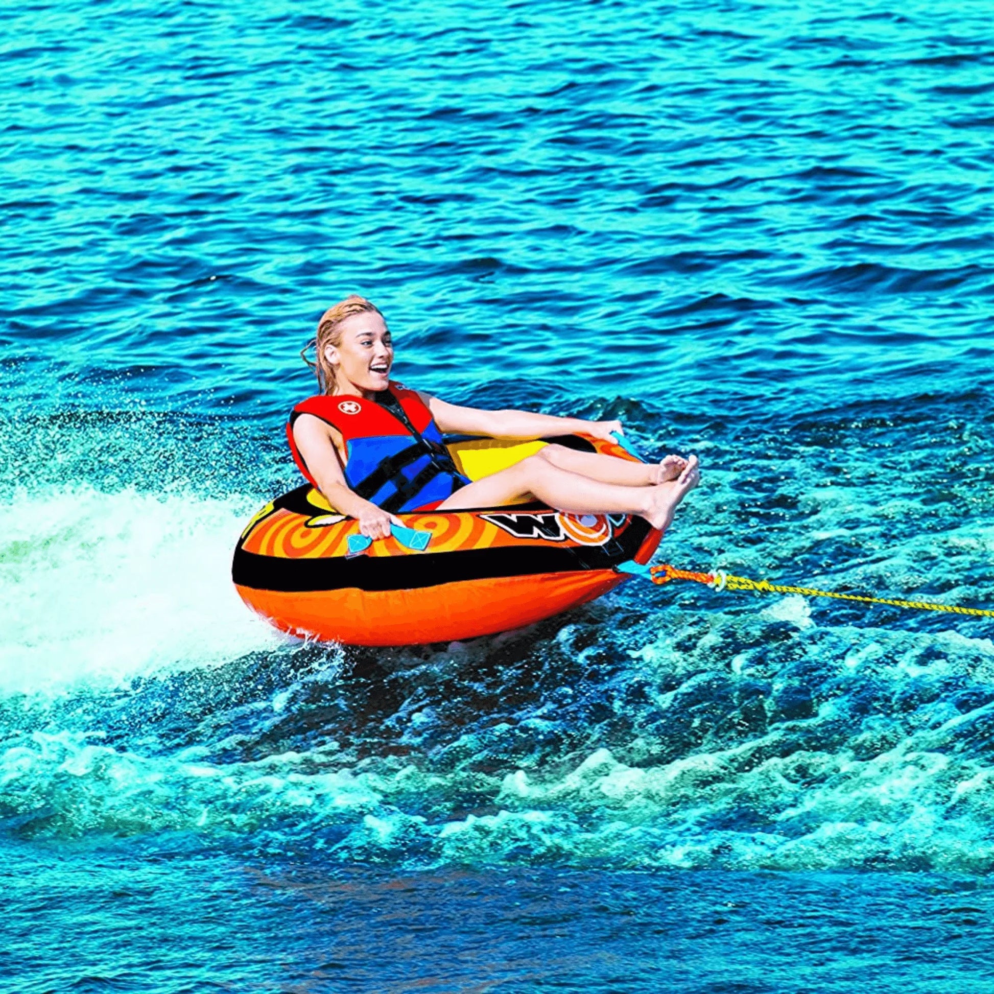 WOW Watersports Lil' Skipper 1 Person Towable W Fast Inflate and Built-In Cup Holder
